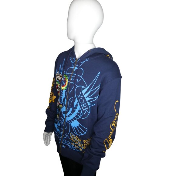 Ed Hardy Men's Panther‎ Bulldog Midnight Blue Hoodie Sizes L & XL - Picture 5 of 16
